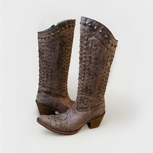 Corral Vintage Studded Tall Cowgirl Boots – Women’s 6.5, Distressed Brown